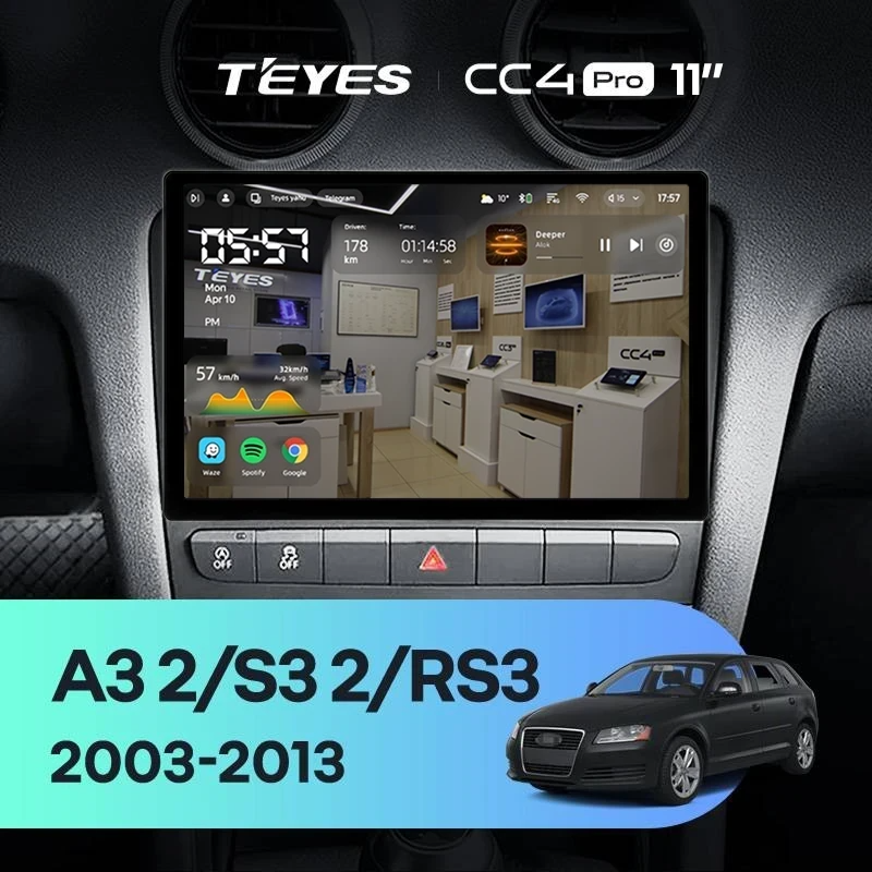 Штатная магнитола для Audi A3 2 8P / S3 2 / RS3 (2003-2013) (Экран 11") - Teyes CC4 Pro на Android 13, 8-ядер, 12ГБ-256ГБ, SIM-слот