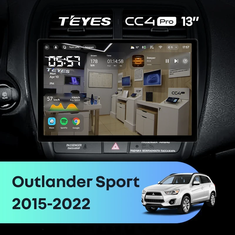 Штатная магнитола для Mitsubishi Outlander Sport (2015-2026) (Экран 13") - Teyes CC4 Pro на Android 13, 8-ядер, 12ГБ-256ГБ, SIM-слот