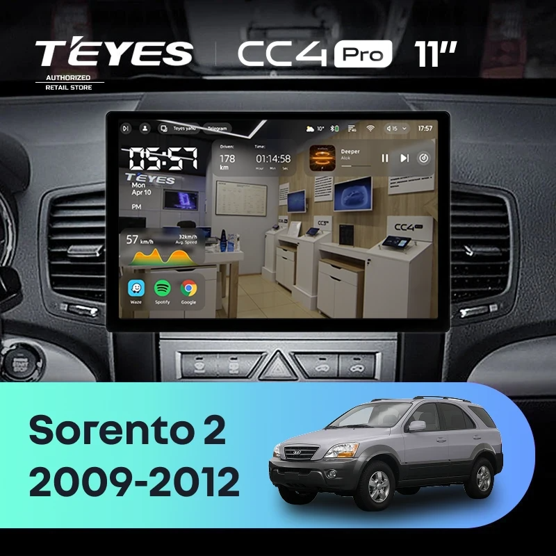 Штатная магнитола для Kia Sorento 2 XM (2009-2012) (Экран 11") - Teyes CC4 Pro на Android 13, 8-ядер, 12ГБ-256ГБ, SIM-слот