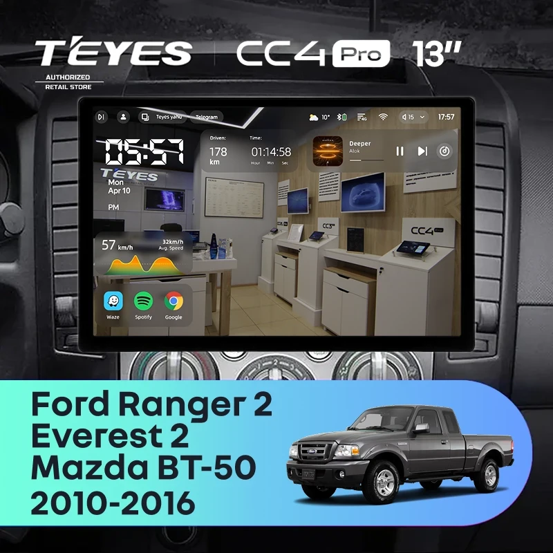 Штатная магнитола для Mazda BT-50 (2006-2011) (0din) (Экран 13") - Teyes CC4 Pro на Android 13, 8-ядер, 8ГБ-128ГБ, SIM-слот