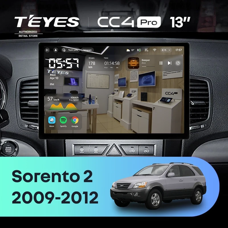 Штатная магнитола для Kia Sorento 2 XM (2009-2012) (Экран 13") - Teyes CC4 Pro на Android 13, 8-ядер, 8ГБ-128ГБ, SIM-слот