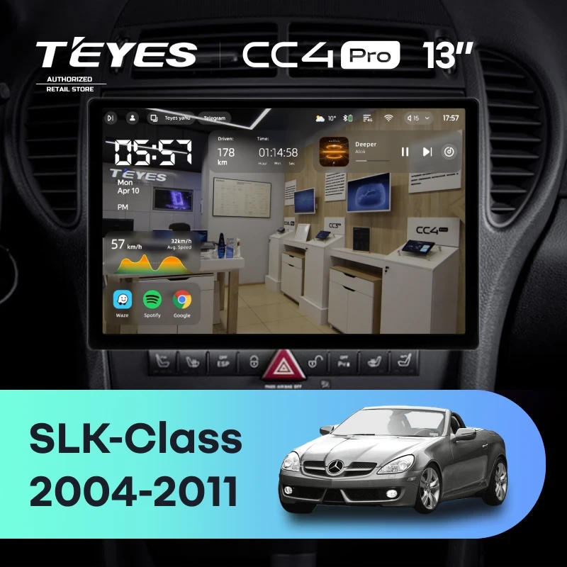 Штатная магнитола для Mercedes-Benz SLK-Class R171 (2004-2011) (Экран 13") - Teyes CC4 Pro на Android 13, 8-ядер, 8ГБ-128ГБ, SIM-слот