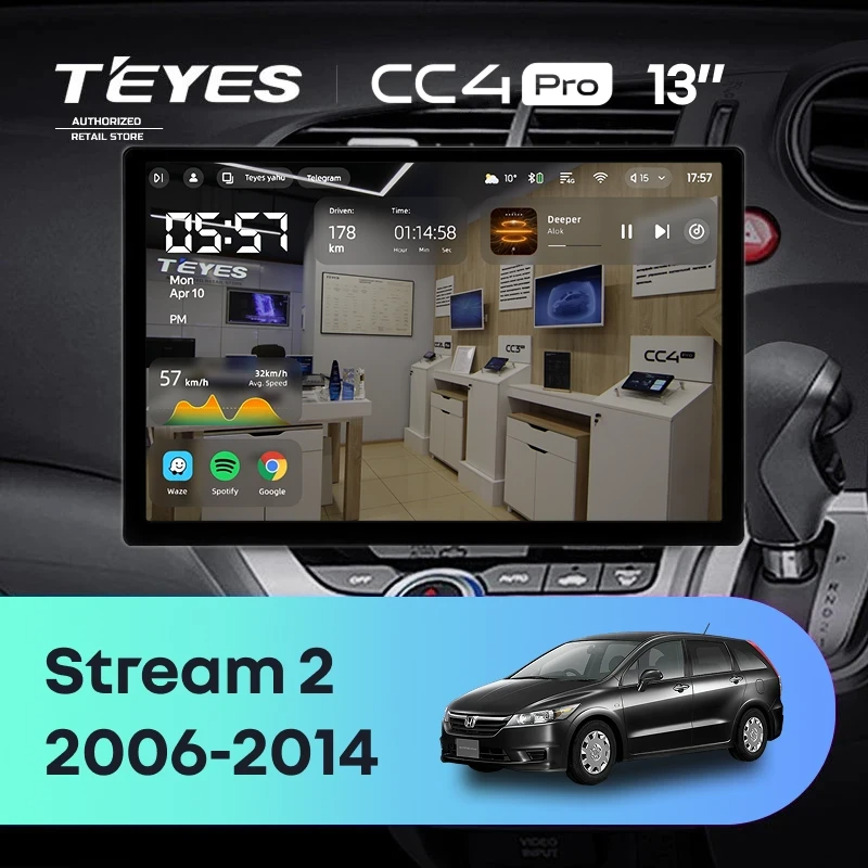 Штатная магнитола для Honda Stream 2 (2006-2014) Правый руль (Экран 13") - Teyes CC4 Pro на Android 13, 8-ядер, 8ГБ-128ГБ, SIM-слот