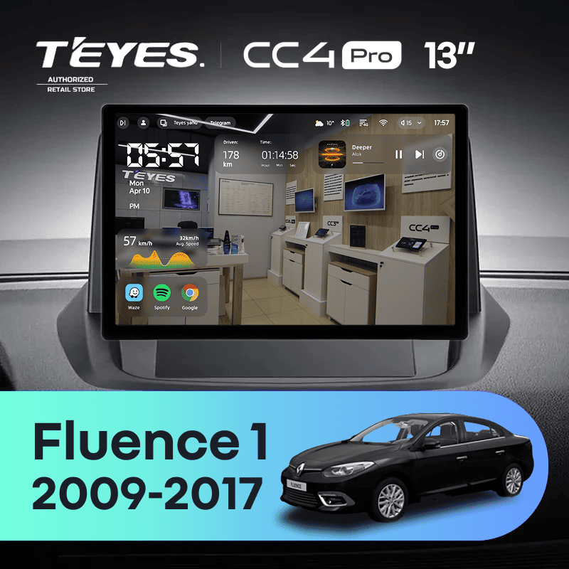 Штатная магнитола для Renault Fluence 1 (2009-2017) (0din) (Экран 13") - Teyes CC4 Pro на Android 13, 8-ядер, 8ГБ-128ГБ, SIM-слот