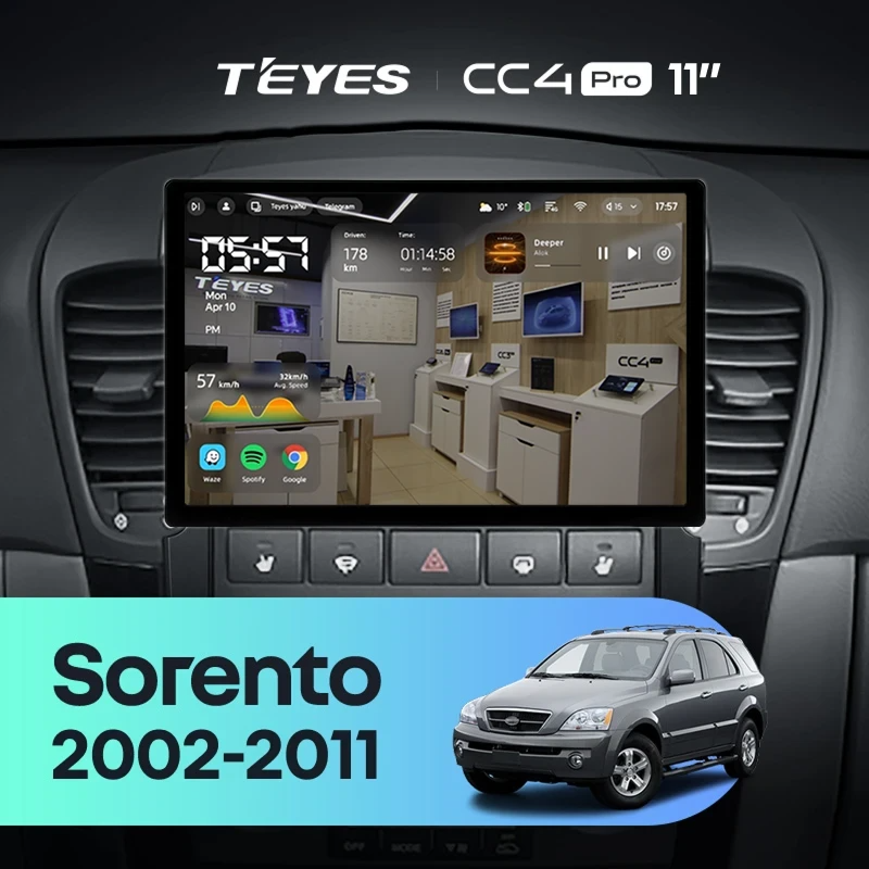 Штатная магнитола для Kia Sorento BL (2002-2011) (Экран 11") - Teyes CC4 Pro на Android 13, 8-ядер, 8ГБ-128ГБ, SIM-слот