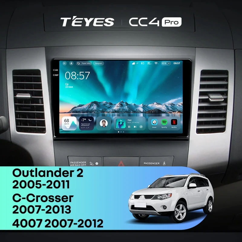 Штатная магнитола для Peugeot 4007 (2007-2012) (Экран 9,5") - Teyes CC4 Pro на Android 13, 8-ядер, 8ГБ-128ГБ, SIM-слот