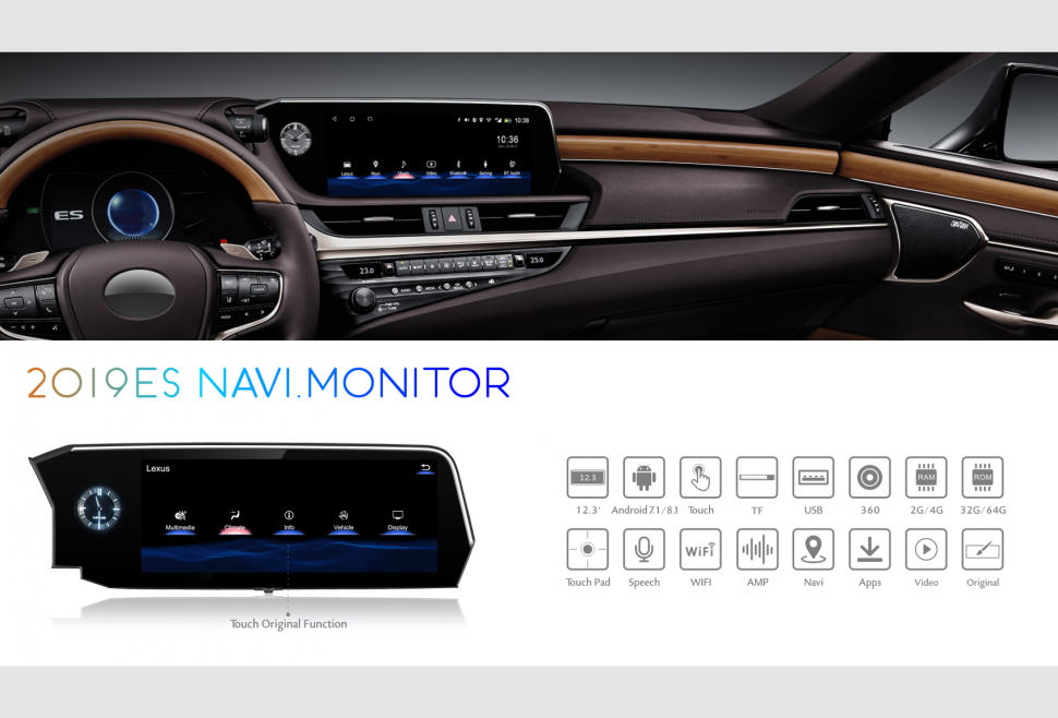 Монитор 12.3" для Lexus ES 2018-2021 (взамен 8") - Carmedia BNR-20ESQ на Android 10, 8Гб-128Гб, CarPlay, 4G SIM-слот